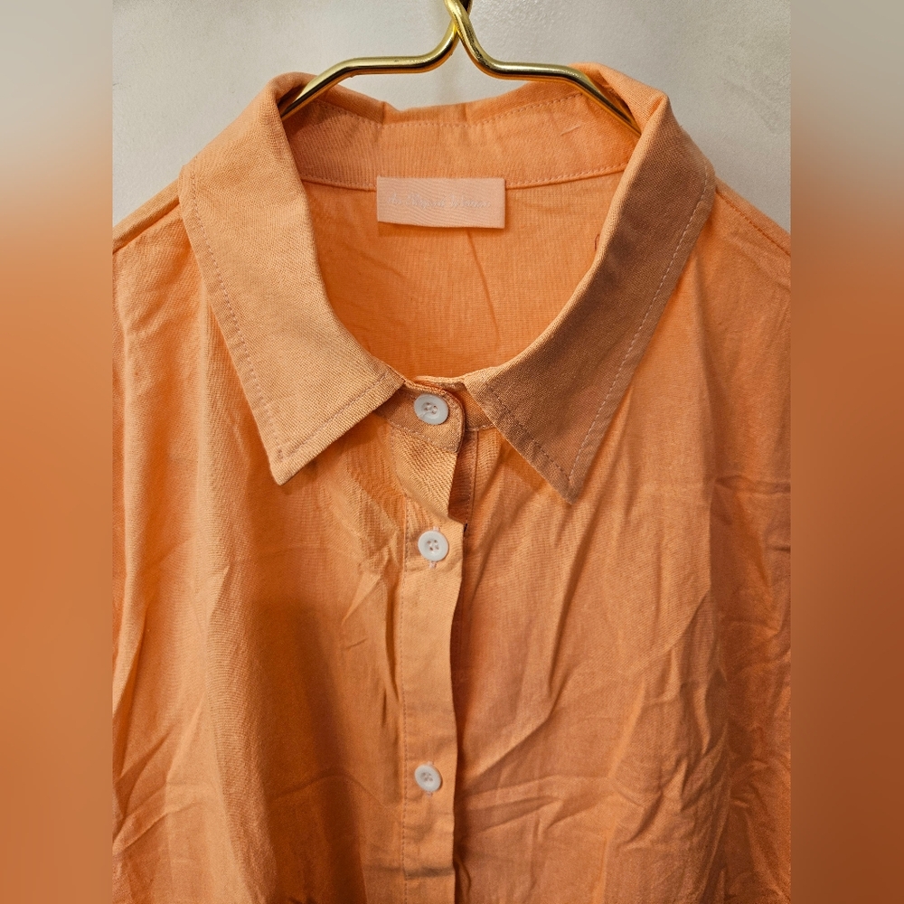 NWT- Linen Texture "An Elegant Woman" Boutique Orange Midi Shirtdress - Size L - Picture 6 of 11